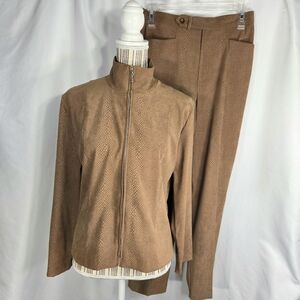 dressbarn Brown Snakeskin Print 2-PC Set Full Zip Jacket (Small) & Pants (Sz 6)